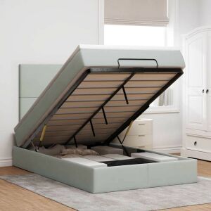 Ottomán ágykeret matracokkal világosszürke 120x190cm bársony 145790970 - Hálószoba bútor