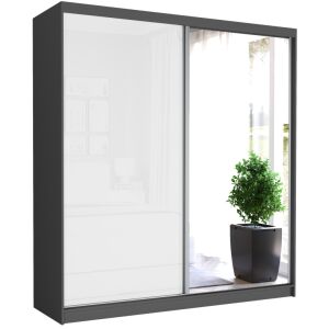 TIVARO V. Gardróbszekrény fehér üveggel, tükörrel 203x218x60 - antracit