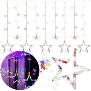 100 LED batériový svetelný záves Star Icicle pre vonkajšie aj vnútorné použitie, farebný RGB, šírka 200 cm, s 8 režimami svietenia 145815520 - Svetelné reťaze
