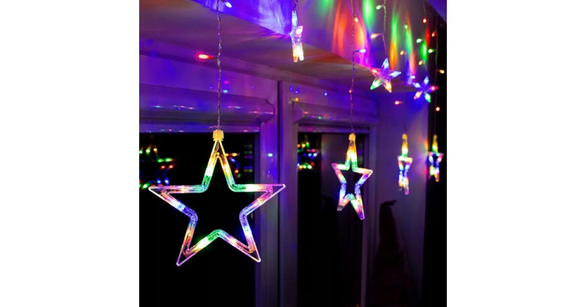 Cortină luminoasă de interior-exterior Star Icicle cu 100 LED-uri, alimentată cu baterii, RGB colorat, 200 cm lățime, cu 8 moduri de iluminare 145815520