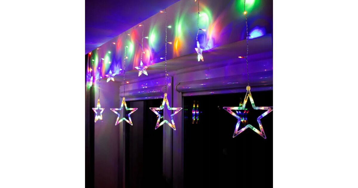 Cortină luminoasă de interior-exterior Star Icicle cu 100 LED-uri, alimentată cu baterii, RGB colorat, 200 cm lățime, cu 8 moduri de iluminare 145815520