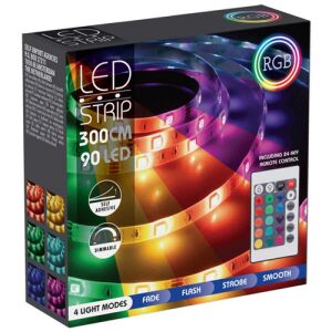 Bandă LED SMD5050 RGB 90 de 3 m, cu adaptor de alimentare, telecomandă, colorată, IP44 145815551 - Benzi cu LED-uri