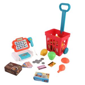 Játék bolti pénztárgép tele bevásárlókocsival, 32 db-os 145815658 - Leziter