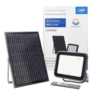 Reflector LED PNI GreenHouse WS100 100W cu panou solar, acumulator 10000mAh, telecomanda, timing si luminozitate reglabila, 6500 K, IP65 145818587 - Decorațiuni