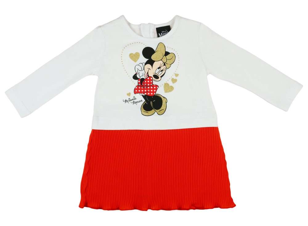 Disney hosszú ujjú Kislány ruha - Minnie Mouse - fehér-piros