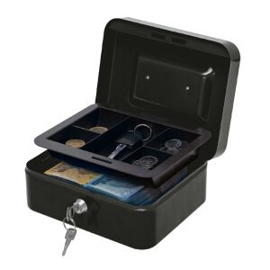 HOME SAFEMONEY pénzkazetta, acél, kivehető aprópénz tároló rekesz, 2 kulccsal, hordozható, 200x90x160mm