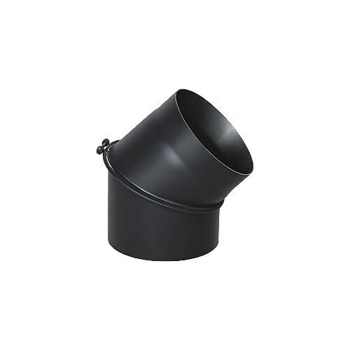 Fekete állítható könyök 45 fokban DN 160, csatlakozás szilárd tüzelésű kazánokhoz