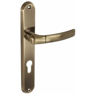 Belső ajtókilincs, hosszú lemez, betéthez, antik sárgaréz