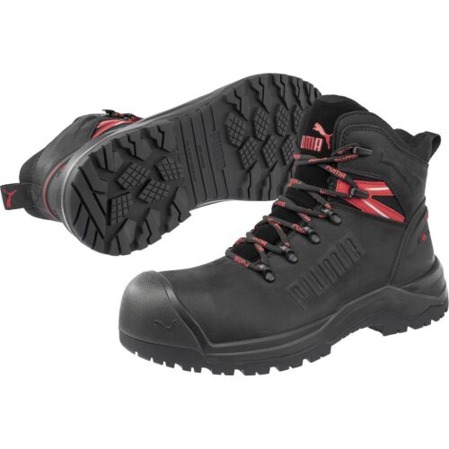 Puma Iron HD Black Mid S3S munkavédelmi bakancs, szögletes nézet a talpat mutatva - Munkavédelmi bakancs