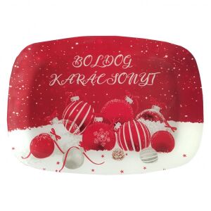 Boldog karácsonyi üveg kínálótál - 30x20 cm 145927251 - Kínáló tál