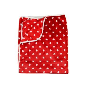 Lányka szív mintás piros-fehér wellsoft takaró 150x90 145928299 - Babatakaró