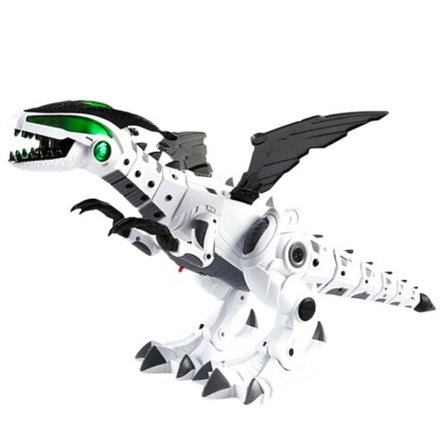 Akkumulátoros dinoszaurusz robot mozgatható szárnyakkal, fényekkel és hanghatásokkal, fehér színben