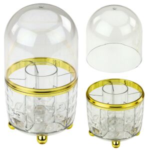 360°-ban forgatható rendszerező ecsetek és kozmetikumok számára, fedővel, átlátszó