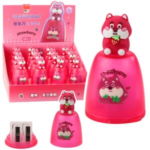 Hegyező vastag és vékony ceruzákhoz, rózsaszín tárolóval