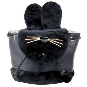 Gyermek hátizsák plüss füles állítható pánt fekete 22cm 4L