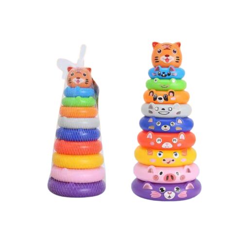 Kör Piramis Állati matricák Tigris Színes egymásra rakható játék állati arcokkal