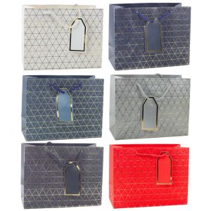 Geometrikus ajándéktáska arany vonalak 23 x 18 x 10 cm