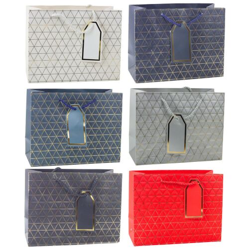 Geometrikus ajándéktáska arany vonalak 23 x 18 x 10 cm