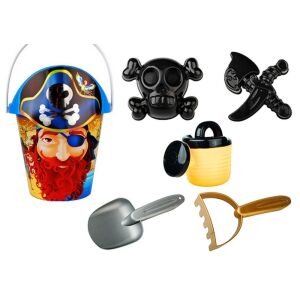 Kalóz homokkészlet, vödör, öntözőkanna, szűrő, 6 darabos készlet.