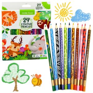 24 db színes fából készült iskolai ceruza készlet