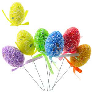 Húsvéti tojások dróton, színes mintás szalagdíszítés 6db A