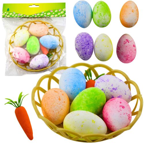 Húsvéti díszek kosárban tojások sárgarépa színes 7db 145937937