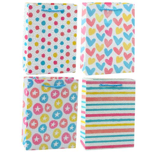 Ajándéktáska Szívek Csillagok Pontok Csíkok Színes 23 x 18 x 10,5 cm 145938389