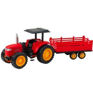 RC piros mezőgazdasági traktor játék utánfutóval, távirányítós jármű - Lean Toys