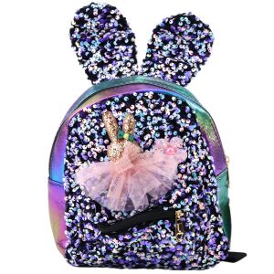 Gyermek hátizsák flitter nyúlfül sötét színes 22cm 4,4L