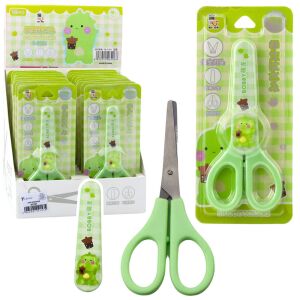 Gyermek iskolai olló tokkal, kétkezes zöld 14cm