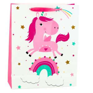 Ajándéktáska gyerekeknek Unicorn Rainbow Pink 32x26x10cm