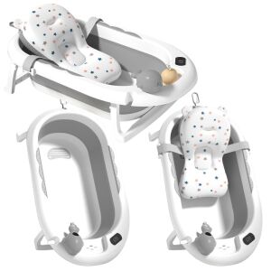 Összecsukható babakád hőmérővel és csillagokkal díszített matraccal, szürke 145941393 - Babakád, Kádállvány