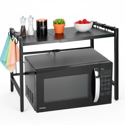 Konyhai polc a mikrohullámú sütő felett állítható fém szervező 6 fogasok