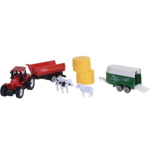Tractor de jucărie KidsToys cu remorcă, balot de paie și unelte, 7 cm 145966914 - Mașină de lucru pentru copii