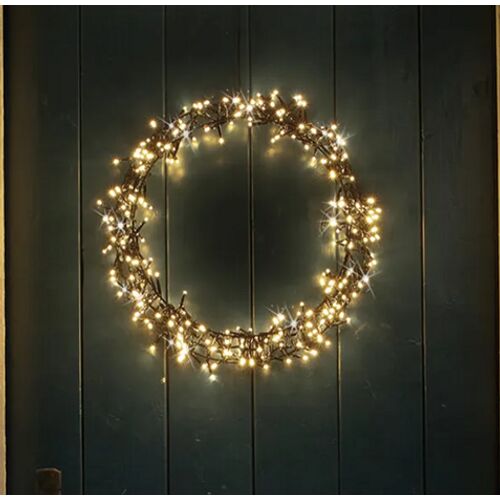 Karácsonyi-adventi 400 meleg fehér LED-es koszorú ajtódísz, 48 cm, IP44 hálózati adapteres, 8 féle fényjátékkal 145967120