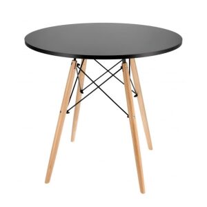 Runder Tisch Jumi, skandinavisches Modell, 80x80 cm, aus schwarzem MDF, mit Beinen aus Massivholz 145968539 - Esszimmermöbel