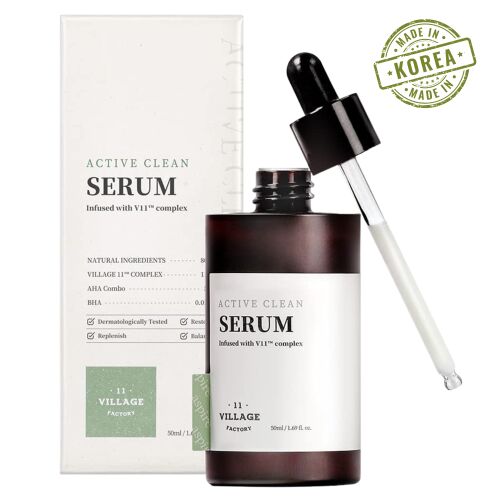 Active Clean AHA BHA hámlasztó szérum, Village 11 Factory, 50 ml, 88%-ban természetes összetevőkből, zsíros és kombinált bőrre 145969813