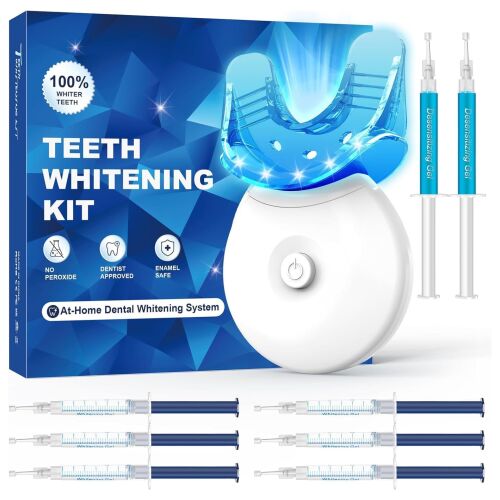 Fogfehérítő készlet LED lámpával, 6 fehérítő géllel + 2 érzékenységcsökkentő géllel, szilikon tálcával és 5x LED lámpával, peroxidmentes, biztonságos a fogzománcra, látható eredmények 7 napon 145969815