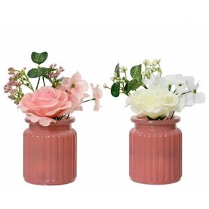 Dekoratív műrózsák üvegvázában, 1 db, 18x7,5 cm