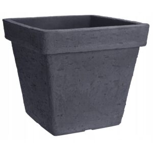 Antracit színű, négyzet alakú virágcserép kőmintával 35x40 cm