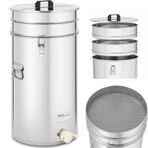Acél mézleválasztó szűrővel, fedéllel és szeleppel, 100 l