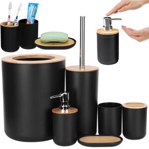 Set de Baie 6 în 1: Accesorii din Plastic Negru și Bambus 146021078 - Accesorii baie