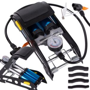 Pompă de picior pentru mașină și bicicletă cu două cilindri și multiple adaptoare, 150 PSI/10 bar 146021774 - Jucării gonflabile și jucării de plajă