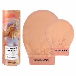Selyem hámlasztó kesztyűkészlet arcra és testre, Skin Goddess NOVA KISS® 146029772 - Fürdetési kellék