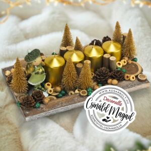 Csináld magad - Angyalkás zöld-arany karácsony - Dekotálca asztaldísz 146029869 - Szezonális dekoráció
