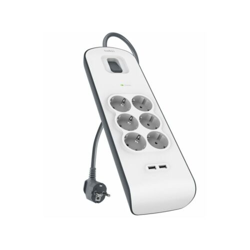 Belkin Surge 250V 2xUSB-A Túlfeszültségvédő Hálózati elosztó 6 aljzatos 2m - Fehér 146033261