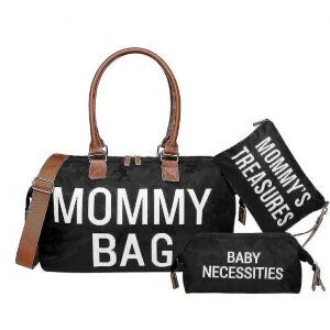 Mommy Bag Macvi® 2 táskával, több rekesszel és tárolóhelyekkel, ideális kismamáknak és utazáshoz, fekete színben