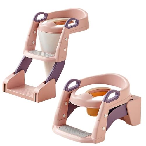 Macvi® CozyMood 3 az 1-ben gyermek WC-ülőke szűkítő, bilivel és ülőkével, mosható puha párnával, állítható lépcsőfokokkal, csúszásmentes, összecsukható, BPA mentes, rózsaszín-mov