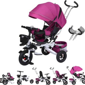 Macvi® multifunkciós tricikli, 360°-ban megfordítható ülés, alvóhelyzet, gumikerekek, 5 pontos biztonsági öv, állítható szülői fogantyú, összecsukható napernyő.