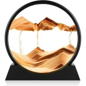 Macvi® dekorációs tárgy 3D homokhatással, 360°-ban forgó asztal, műanyag talp, üveg és homok, 18x19 cm, Sárga
